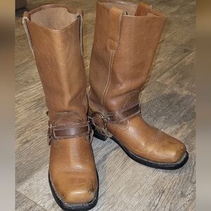 Masterson Boot Co Harness Biker Moto Western Boots Leather Square Toe Brown